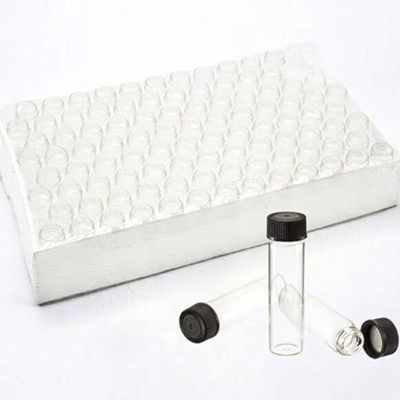 Pack of 100 Glass Vials with Black Phenolic Screw‎ Caps (4ml, Clear) - Picture 1 of 7